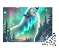 Lobo Ártico Aullido Rompecabezas Difícil 1000 Piezas Adultos Lobo Aullido Aurora Luna Pino Premium Grueso Resistente Vibrante Desafiante Alivio Estrés 52x38cm/1000pcs
