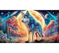 Lobo ártico bajo la Aurora Boreal Puzzle de 1000 Piezas de Papel Reciclado - Juego Familiar Estimulante Juego edugatoivo para Adultos 75x50/1000pcs