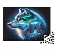 Lobo Ártico Puzzle de 1000 Piezas Juego de Puzzle 1000 Piezas Papel para Adultos Bosque Auroras Concentración Relajación Hogar Regalo 70x50cm/1000pcs
