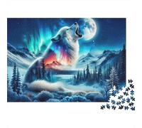 Lobo Ártico Puzzle de 1000 Piezas Papel para Adultos Auroras Boreales Vista Nocturna Juego de Puzzle 1000 Piezas Relajación Hogar Regalo 38x26cm/1000pcs