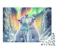 Lobo Ártico Puzzle de 1000 Piezas Papel para Adultos Bosque Aurora Boreal Relajación Enfoque Decoración Hogar Regalo Familiar 38x26cm/1000pcs