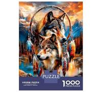 Lobo Atrapador de sueños Puesta de Sol 1000 Piezas para Adultos Espíritu Tribal Salvaje Puzzle Cartón-Antiestrés Y Decoración, Regalo para Mujeres, Hombres Y Mayores Entusiastas 52x38cm/1000pcs