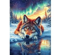 Lobo aullando a la luna bajo las auroras boreales Puzzle 500 Piezas Cartón Resistente Para Toda La Familia Vida silvestre y mascotas Entrenamiento Cerebral Diversión Familia Para Enmarcar Regalo De Añ