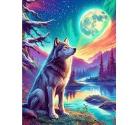 Lobo aullando a la luna bajo las auroras boreales Rompecabezas 300 Piezas Cartón Grueso Para Coleccionistas Vida silvestre y mascotas Eventos Team Building Ocio En Casa Regalo Fin De Año Mejor Valorad