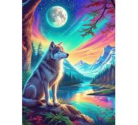 Lobo Aullando a la Luna bajo Las Estrellas Puzzle 500 Piezas Cartón Blanco Premium para Coleccionistas Vida Silvestre y Mascotas Desarrollo Cognitivo Ocio Tranquilo Casa Compatible Marco Estándar 500