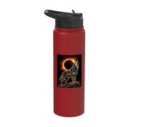 Lobo aullando a la luna Eclipse solar total Montaña Alfa Stainless Steel Insulated Water Bottle