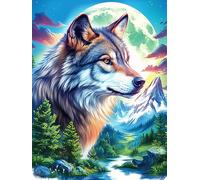 Lobo Aullando a la Luna en Valle montañoso Puzzles 300 Piezas Obra De Arte Decorativa Premium Paisaje Ciencia ficción Rompecabezas Familiar para Adultos DIY Creativo Aliviar Estrés Portátil 300 PC