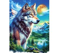 Lobo Aullando a la Luna Llena Rompecabezas 500 Piezas Cartón para Adultos Paisajes y Ciencia ficción Estimulación Cognitiva Juego Familiar Decoración Mural Regalo De San Valentín 500 PCS