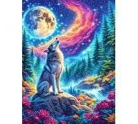 Lobo aullando a la luna llena Under The Northern Lights Rompecabezas 1000 Piezas Cartón Para Principiantes vida silvestre y plantas Actividad Antiestrés Calmar La Mente Garantía Reposición Piezas Rega