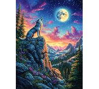 Lobo Aullando a la Luna Puzzles 1000 Piezas Maquetas 3D Educativas Profesionales Ciencia ficción sueño mágico Rompecabezas para Familia Construir DIY Moderno Aliviar Estrés Decoración 1000 PCS