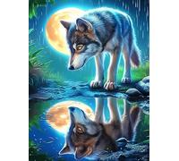 Lobo Aullando a la Luna sobre una Cascada Puzzle 500 Piezas Papel Mayores Vida Silvestre y Plantas Alivio Ansiedad Actividad para La Mente Ocio Tranquilo En Casa Más Vendido Regalo O