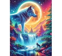 Lobo aullando a la luna sobre una cascada Rompecabezas 300 Piezas Cartón Para Adultos Y Adolescentes vida silvestre y plantas Colección Rompecabezas Decoración Dormitorio Pieza Decorativa Casa 300 PCS