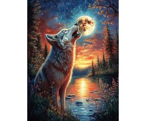 Lobo Aullando a Luna en Brillo de Atardecer Puzzles 500 Piezas Maquetas 3D Educativas Paisaje Ciencia ficción Rompecabezas para Familia Construir DIY Moderno Aliviar Estrés Decoración 500 PCS