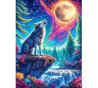 Lobo Aullando a Luna en Cascada Puzzle 500 Piezas Relajante Premium Fauna Mascotas Rompecabezas para Hombres Y Mujeres Estera Portátil 3D Decoración Hogar Duradera 500 PCS