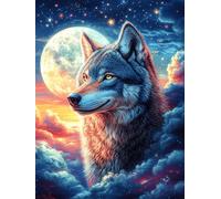 Lobo Aullando a Luna Llena Puzzles 1000 Piezas Estera Portátil 3D Animales Salvajes y domésticos Rompecabezas Familiar para Adultos Aliviar Estrés Decoración Hogar Moderno Creativo 1000 PCS