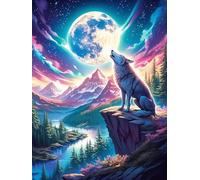 Lobo Aullando a Luna Llena Puzzles 300 Piezas Maquetas 3D Construir Planta Silvestre Rompecabezas Educativo para Familia Desafío Intelectual Decoración Hogar Moderno 300 PCS