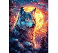 Lobo Aullando a Luna Llena Puzzles 300 Piezas Moderno Creativo Fauna Mascotas Rompecabezas Familiar para Adultos 3D Maquetas Construir Aliviar Estrés Decorativo 300 PCS