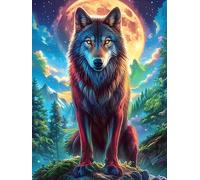 Lobo Aullando a Luna Llena Puzzles 500 Piezas Actividad Familiar Fauna Mascotas Rompecabezas 3D para Familia Juguete Educativo Aliviar Estrés Decoración Hogar 500 PCS
