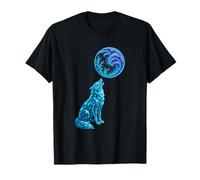 Lobo Aullando a Mystic Fractal Moon Arte Animal Poligonal Camiseta