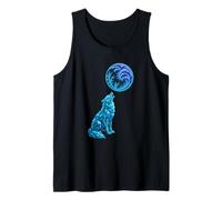 Lobo Aullando a Mystic Fractal Moon Arte Animal Poligonal Camiseta sin Mangas