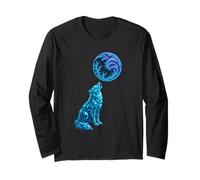 Lobo Aullando a Mystic Fractal Moon Arte Animal Poligonal Manga Larga