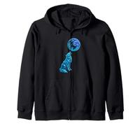 Lobo Aullando a Mystic Fractal Moon Arte Animal Poligonal Sudadera con Capucha