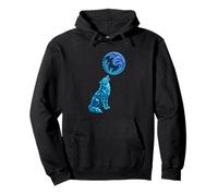 Lobo Aullando a Mystic Fractal Moon Arte Animal Poligonal Sudadera con Capucha