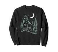 Lobo aullando bajo luna creciente y cielo nocturno Sudadera