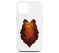 Lobo aullando en la luna en bosque bosque - silueta de cabeza de lobo Carcasa para iPhone 13