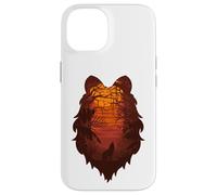 Lobo aullando en la luna en bosque bosque - silueta de cabeza de lobo Carcasa para iPhone 14