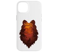 Lobo aullando en la luna en bosque bosque - silueta de cabeza de lobo Carcasa para iPhone 14 Plus