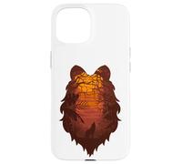 Lobo aullando en la luna en bosque bosque - silueta de cabeza de lobo Carcasa para iPhone 15