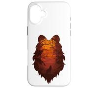 Lobo aullando en la luna en bosque bosque - silueta de cabeza de lobo Carcasa para iPhone 16 Plus