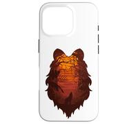 Lobo aullando en la luna en bosque bosque - silueta de cabeza de lobo Carcasa para iPhone 16 Pro