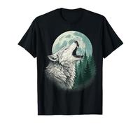 Lobo Aullando en Luna Bosque Vida Silvestre Lobos Amantes Camiseta