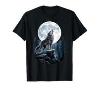 Lobo Aullando en Luna Noche Bosque Escena Camiseta