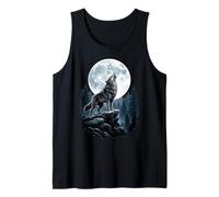 Lobo Aullando en Luna Noche Bosque Escena Camiseta sin Mangas
