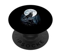 Lobo Aullando en Luna Noche Bosque Escena PopSockets PopGrip Adhesivo