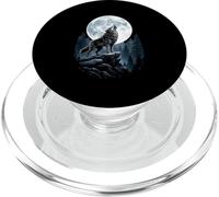 Lobo Aullando en Luna Noche Bosque Escena PopSockets PopGrip para MagSafe