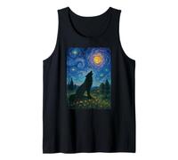 Lobo Aullando en Luna Noches estrelladas Paisaje Camiseta sin Mangas