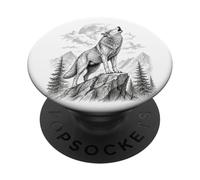 Lobo Aullando Luna Bosquejo Realista Arte de Vida Silvestre PopSockets PopGrip Adhesivo