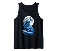 Lobo Aullando Luna Llena Azul Místico Camiseta sin Mangas