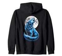 Lobo Aullando Luna Llena Azul Místico Sudadera con Capucha