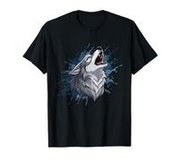 Lobo Aullando Solitario Blue Splash Wild Moon Spirit Camiseta