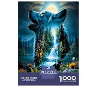 Lobo Aullido Cascada 1000 Piezas para Adultos Serenata del Bosque Salvaje Puzzle De Cartón Ecológico-Favorito De Las Familias, Fiesta O Descanso De Oficina, Chulo 38x26cm/1000pcs