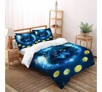 Lobo Azul Edredón De Fibra De Doble Capa tótem Animal Suave Y Cómodo Chaqueta De Edredón De Microfibra Impresión 3D Juego De 3 Piezas En La Cama Super King（260x220cm）