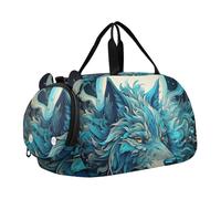 Lobo Azul Mar Bolsa de Deporte para NatacióN Gimnasio con Compartimento para Zapatos,Bolsa de Viaje Tipo Fin de Semana Bolso de Mano para NiñAs