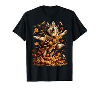 Lobo Bailando con Hojas de otoño Bosque Animal Otoño Estética Camiseta