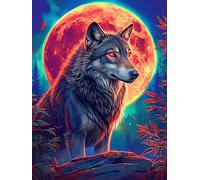 Lobo Bajo la Luna de Sangre Puzzle 500 Piezas Cartón Blanco Premium Para Coleccionistas Mascota de Vida Silvestre Cute Toda La Familia Compatible Marco Estándar Decoración Hogar Regalo Creativo 500 PC