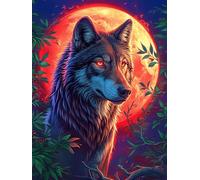 Lobo Bajo la Luna de Sangre Rompecabezas 300 Piezas Cartón Resistente para Toda La Familia Mascota de Vida Silvestre Cute Actividades Grupales Relajación Concentración Regalo Aniversario 300 PCS